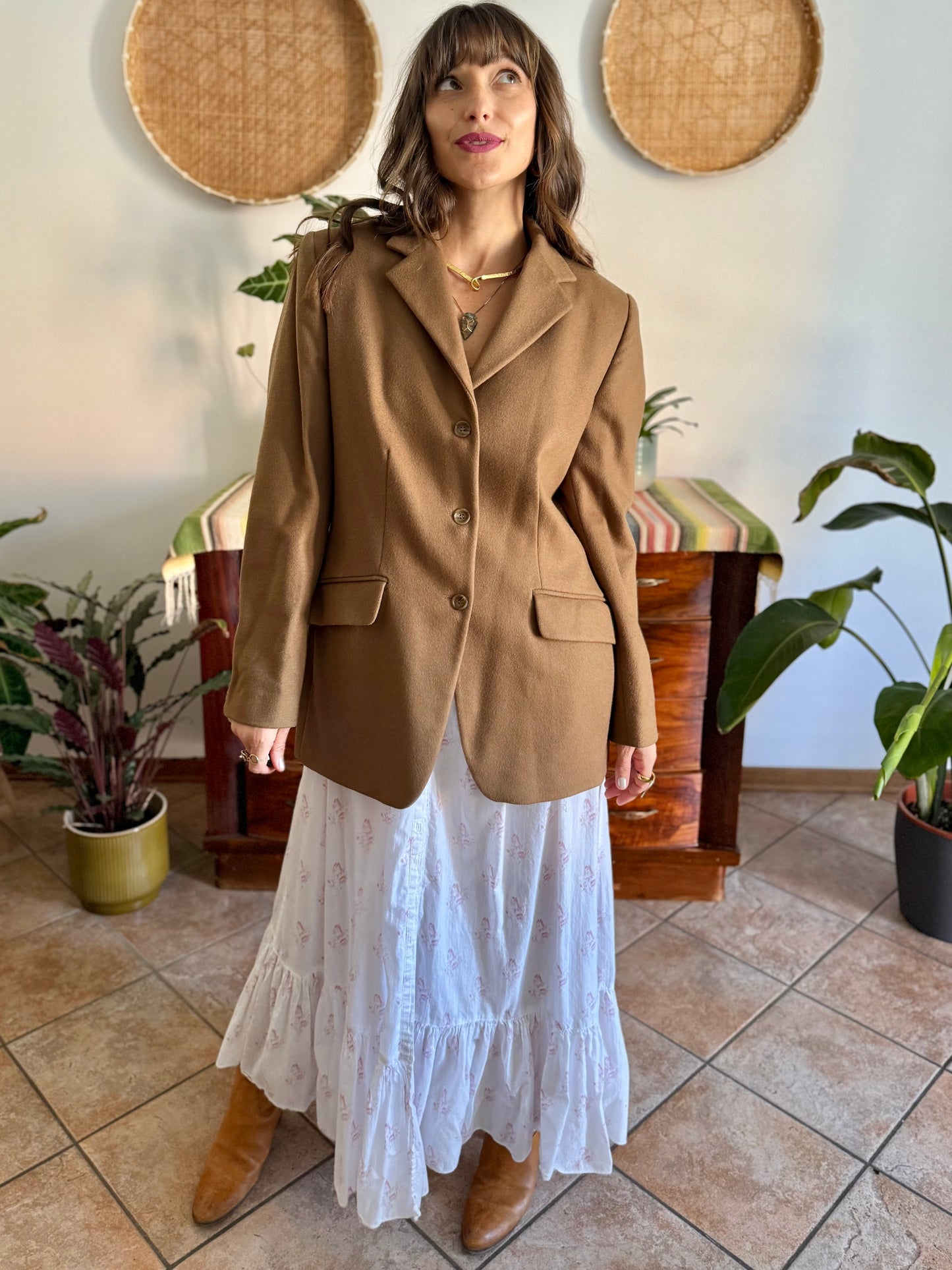1970's vintage cashmere wool blend tan oversize blazer