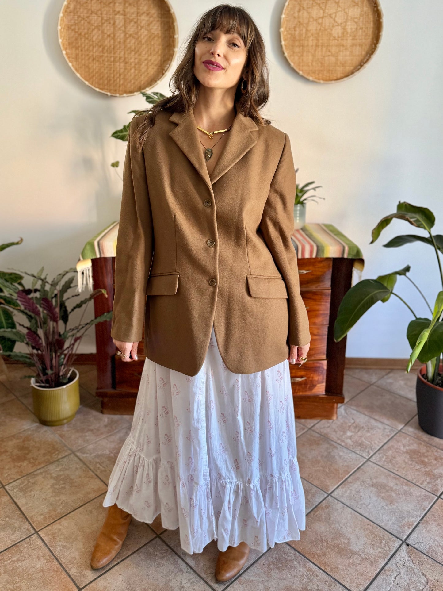 1970's vintage cashmere wool blend tan oversize blazer