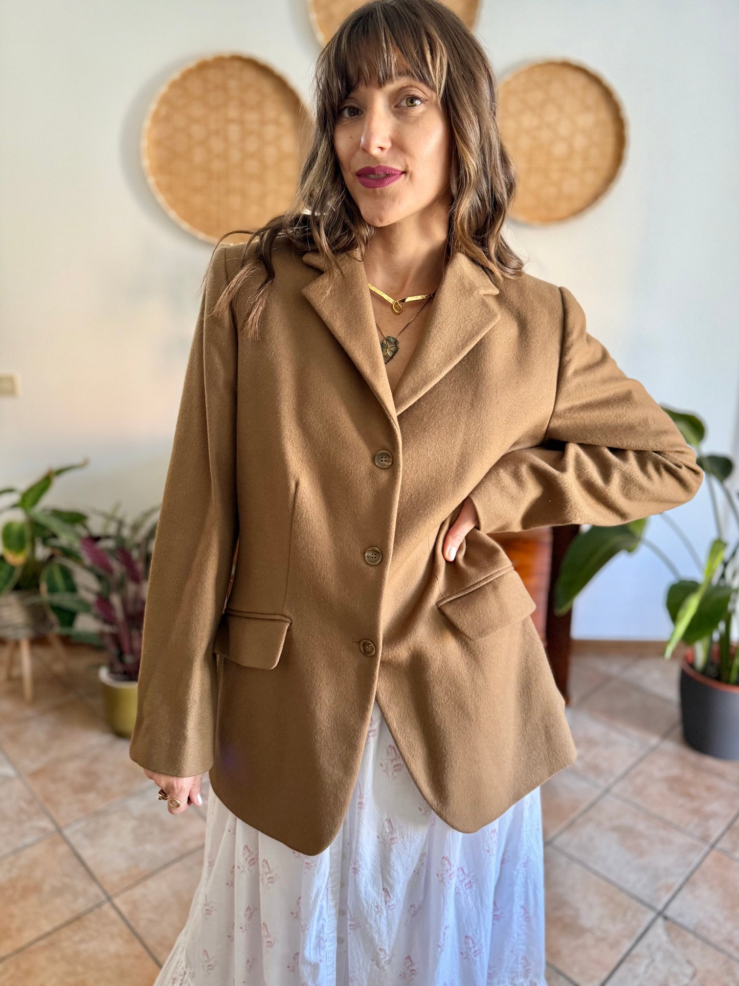 1970's vintage cashmere wool blend tan oversize blazer