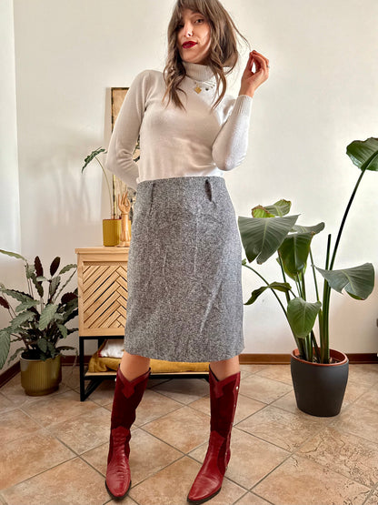 1990's vintage wool grey tweed midi skirt