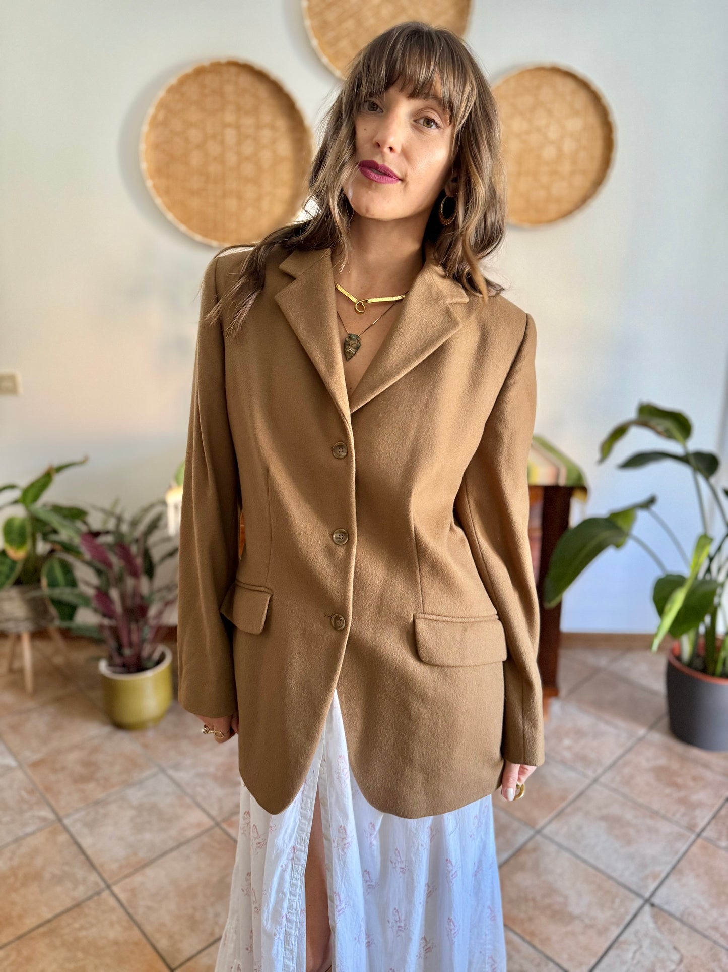 1970's vintage cashmere wool blend tan oversize blazer