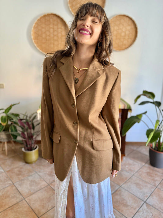 1970's vintage cashmere wool blend tan oversize blazer
