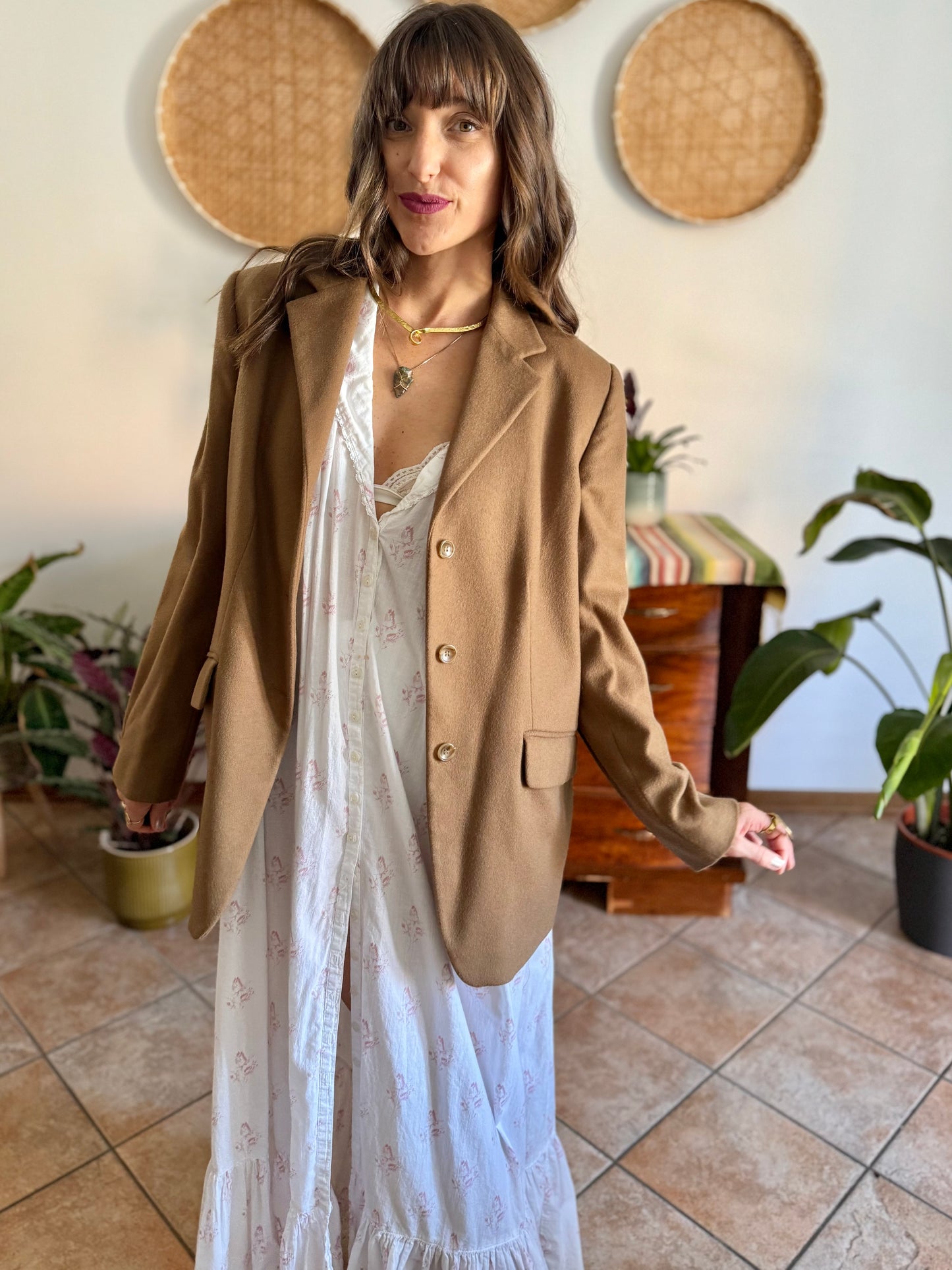 1970's vintage cashmere wool blend tan oversize blazer