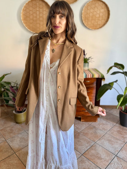 1970's vintage cashmere wool blend tan oversize blazer