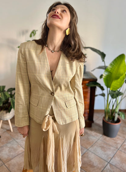 1990's vintage tan and organe plaid tailored blazer