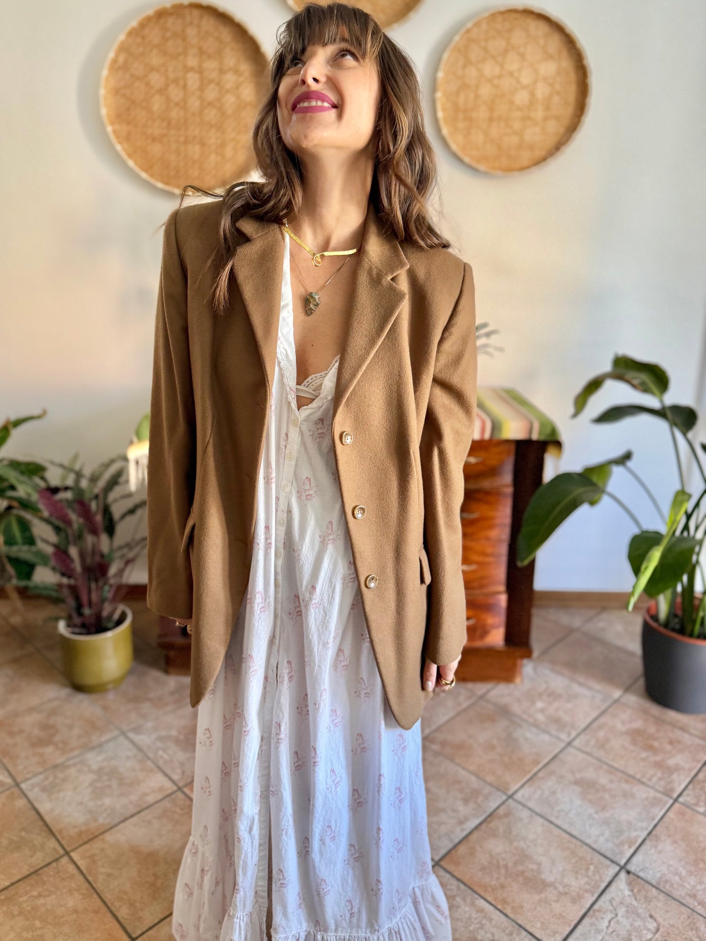1970's vintage cashmere wool blend tan oversize blazer