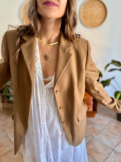 1970's vintage cashmere wool blend tan oversize blazer