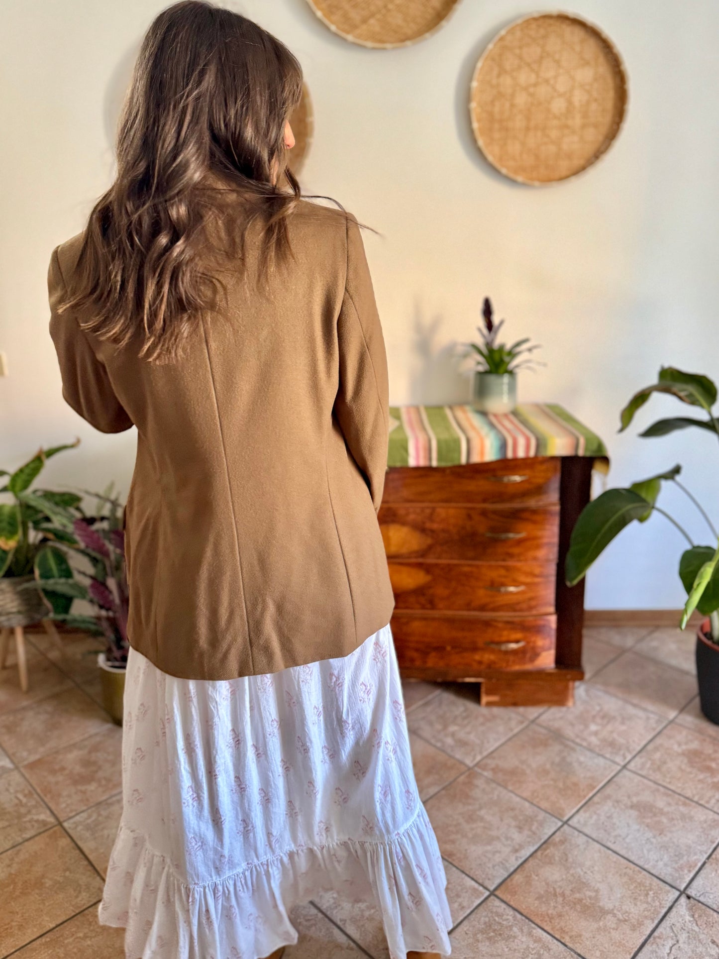 1970's vintage cashmere wool blend tan oversize blazer