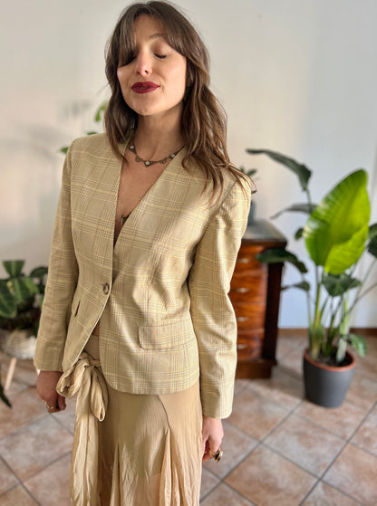 1990's vintage tan and organe plaid tailored blazer