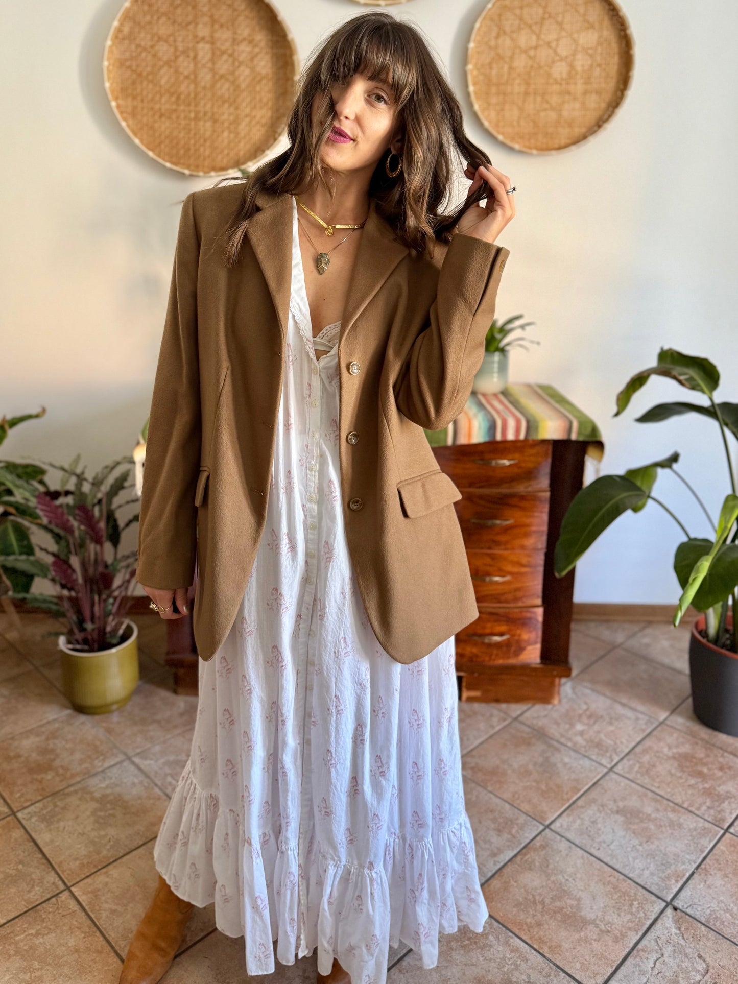 1970's vintage cashmere wool blend tan oversize blazer
