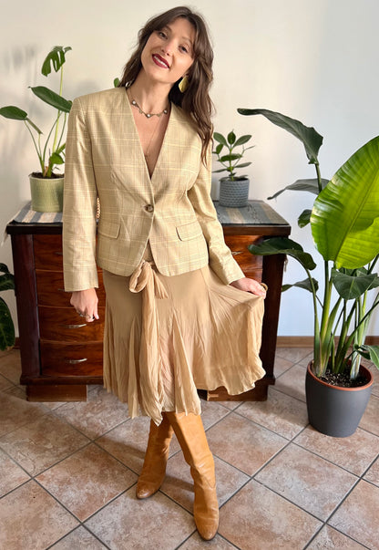 1990's vintage tan and organe plaid tailored blazer