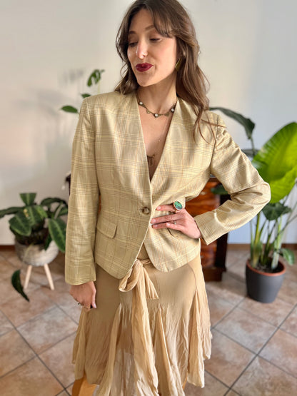 1990's vintage tan and organe plaid tailored blazer