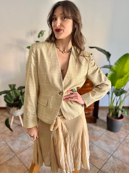 1990's vintage tan and organe plaid tailored blazer