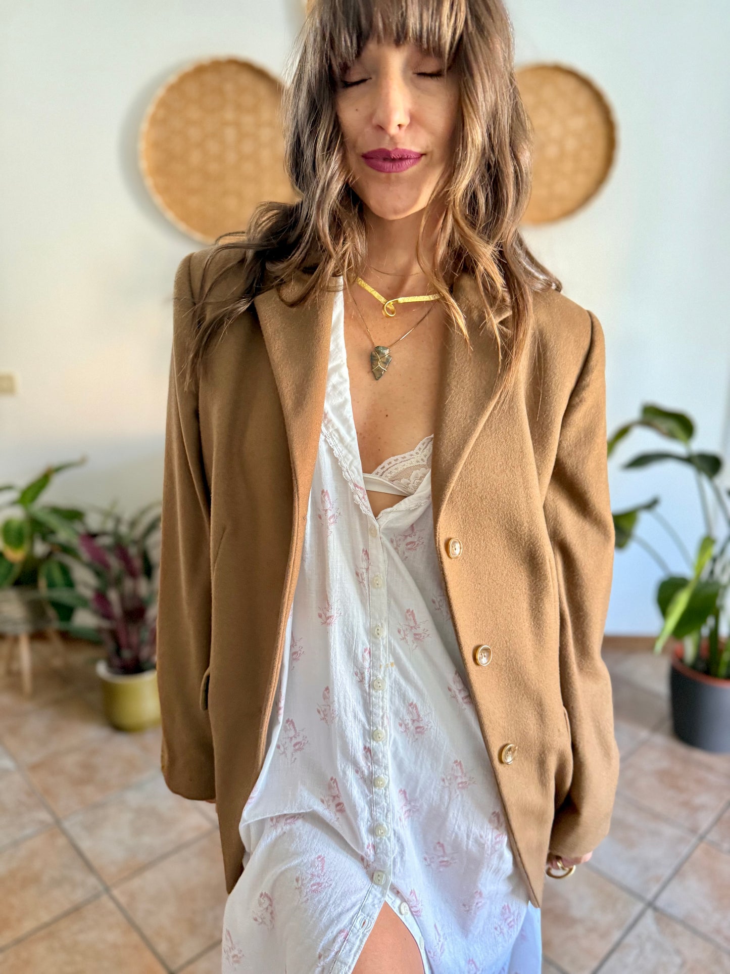 1970's vintage cashmere wool blend tan oversize blazer