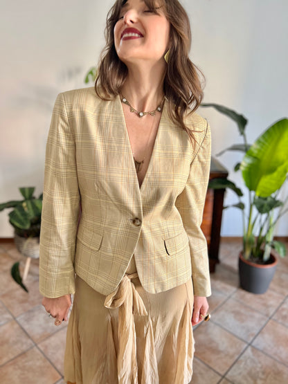 1990's vintage tan and organe plaid tailored blazer