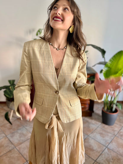 1990's vintage tan and organe plaid tailored blazer