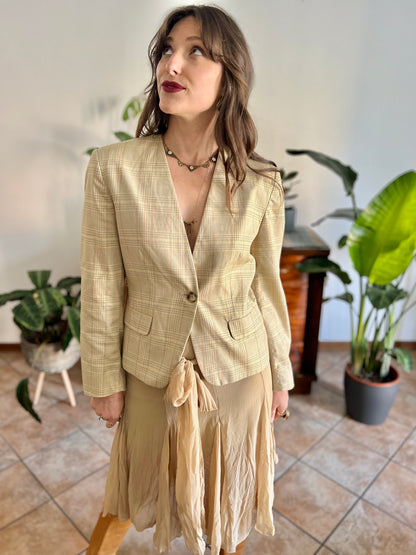 1990's vintage tan and organe plaid tailored blazer