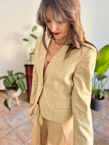 1990's vintage tan and organe plaid tailored blazer