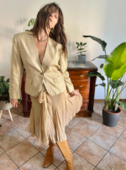 1990's vintage tan and organe plaid tailored blazer