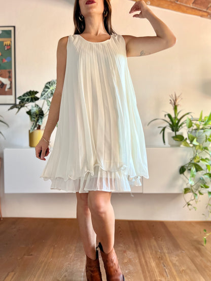 1990's vintage cream pleated mini dress