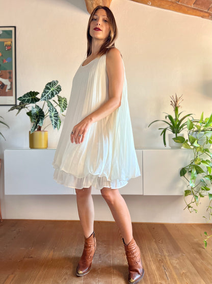 1990's vintage cream pleated mini dress