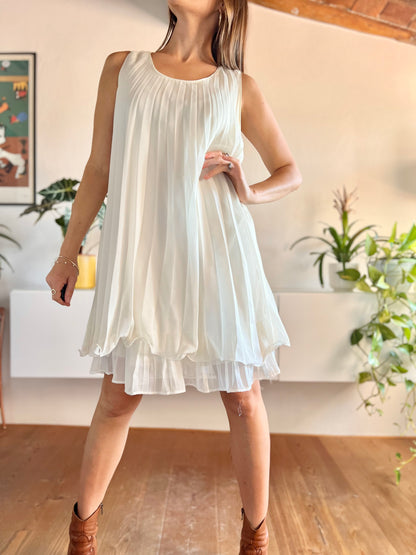 1990's vintage cream pleated mini dress