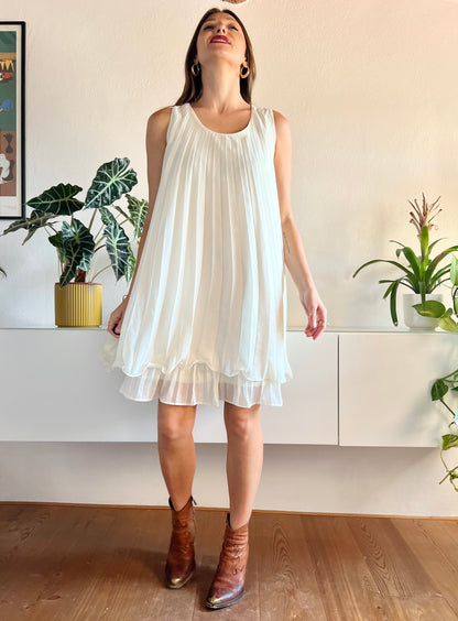 1990's vintage cream pleated mini dress