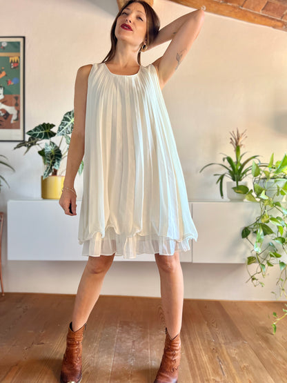 1990's vintage cream pleated mini dress