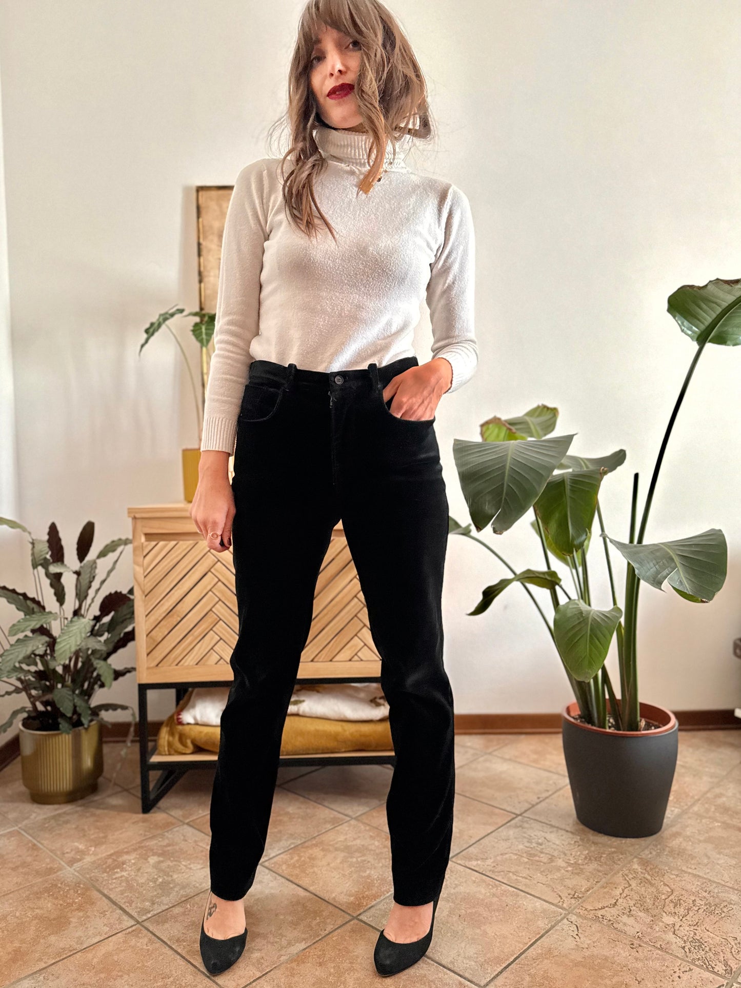 1990's vintage black velvet trousers