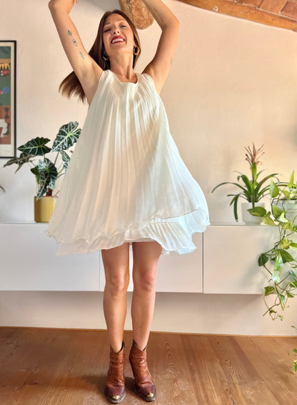 1990's vintage cream pleated mini dress