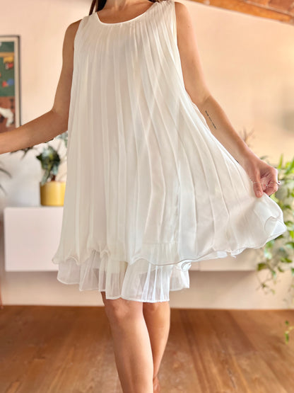 1990's vintage cream pleated mini dress