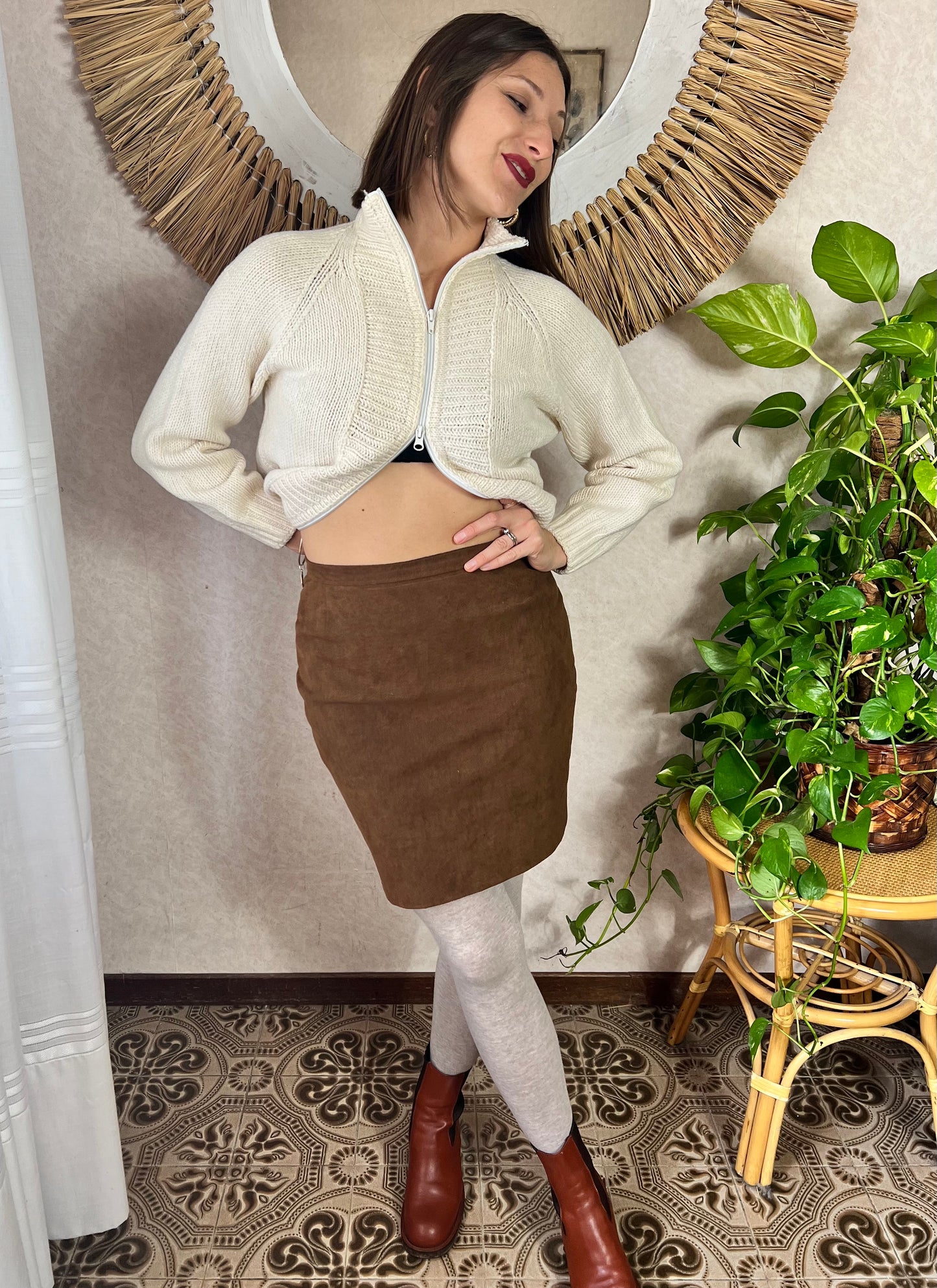 1970's vintage tan faux suede mini skirt