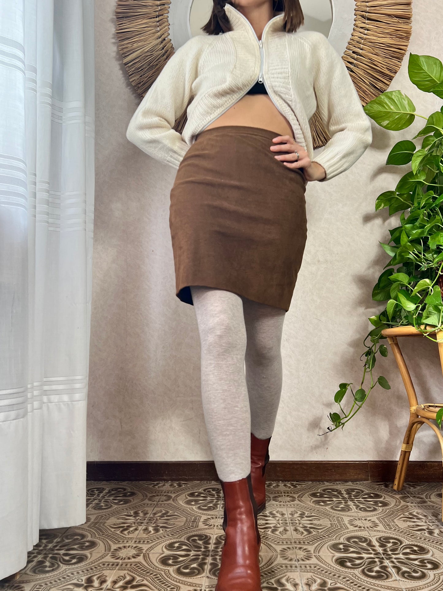 1970's vintage tan faux suede mini skirt