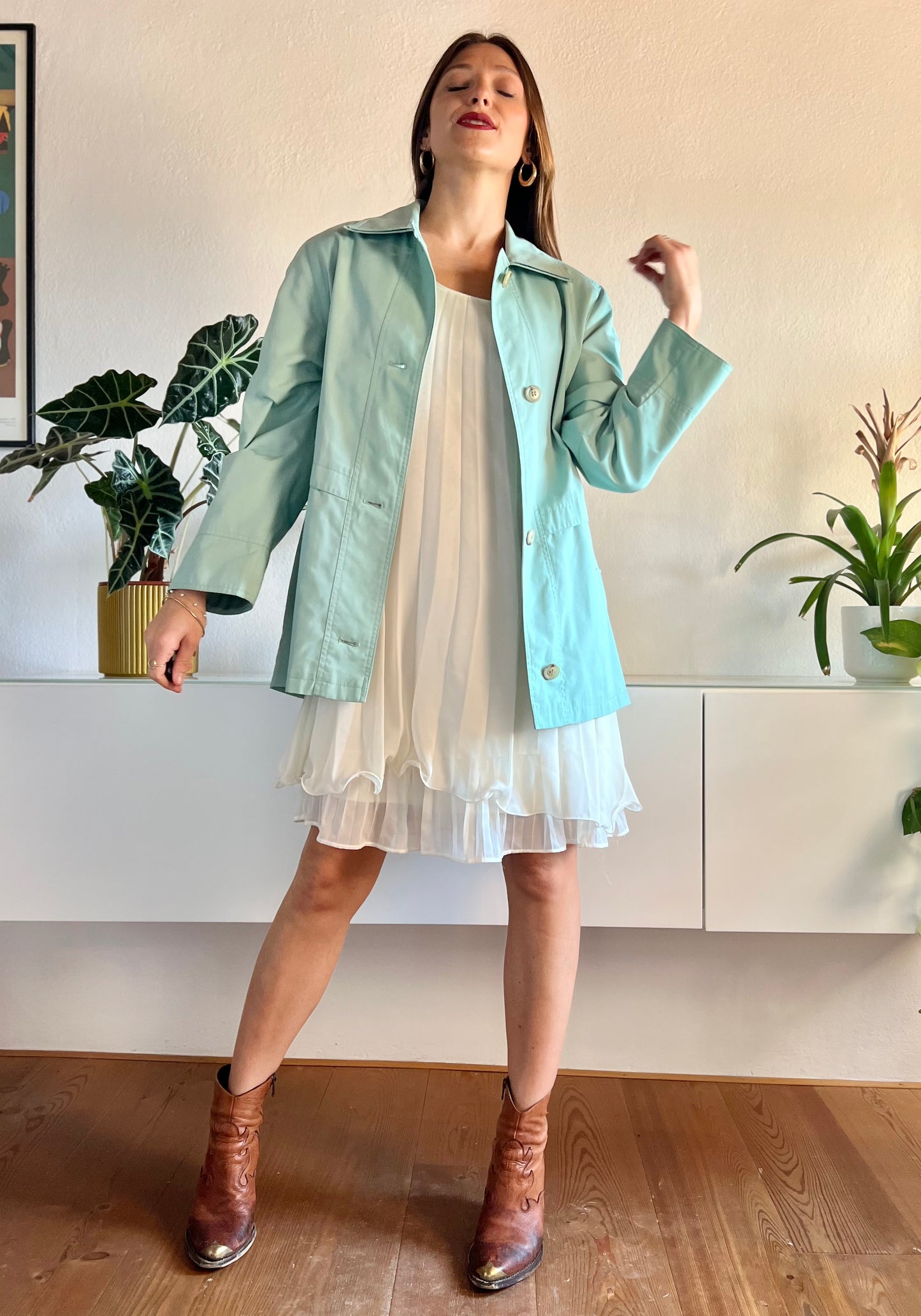 1990's vintage light turquoise trench coat