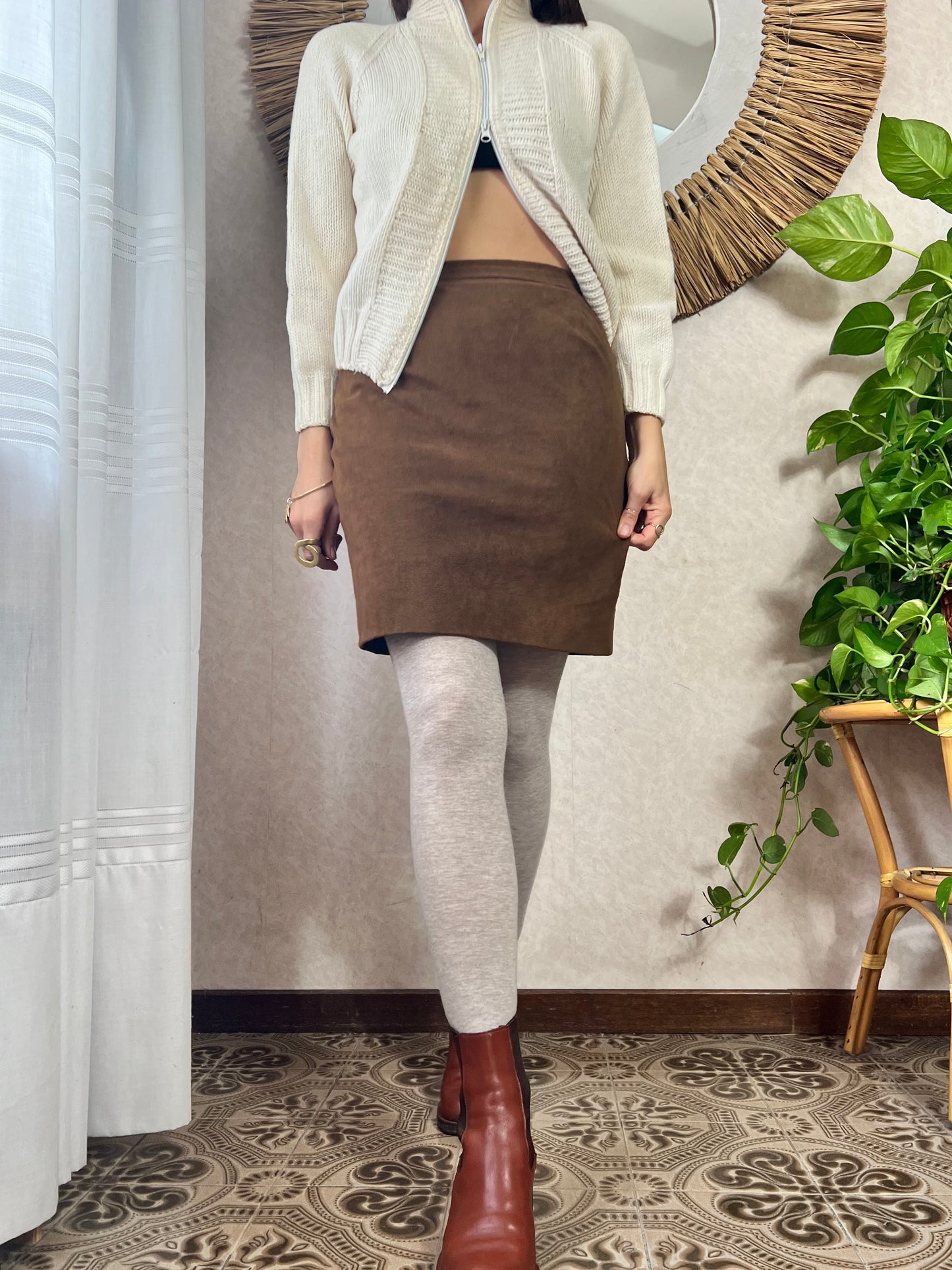 1970's vintage tan faux suede mini skirt