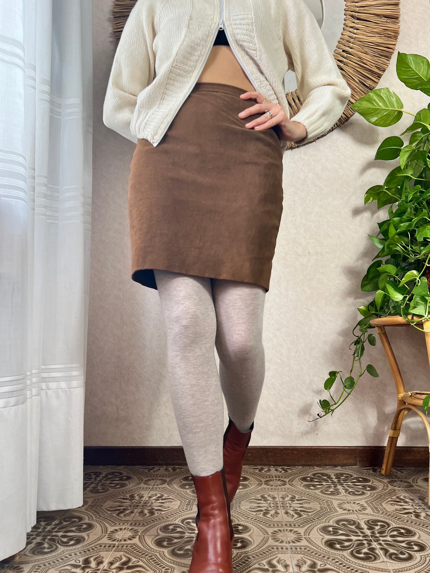 1970's vintage tan faux suede mini skirt