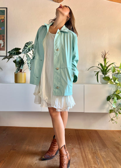 1990's vintage light turquoise trench coat