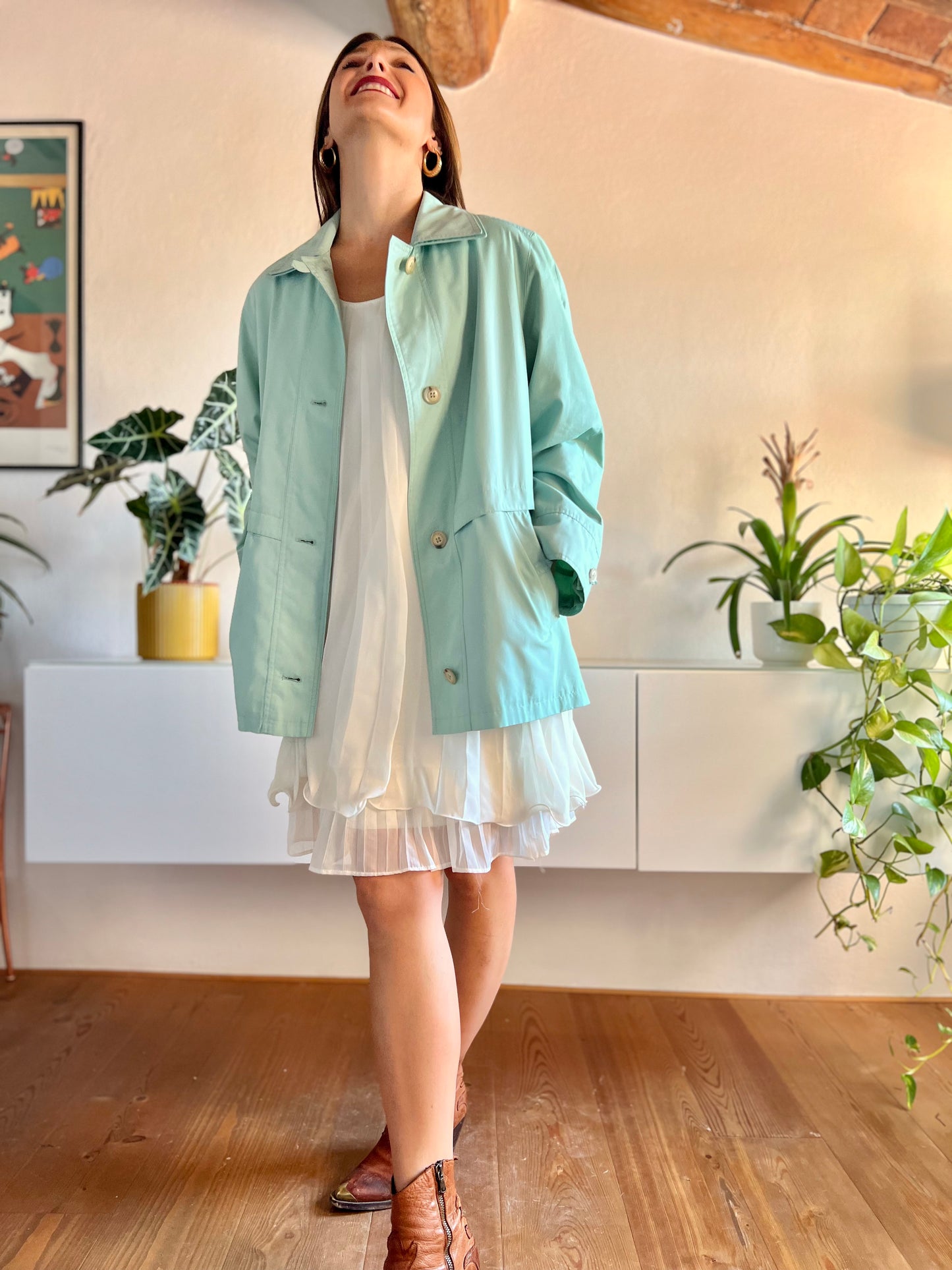 1990's vintage light turquoise trench coat