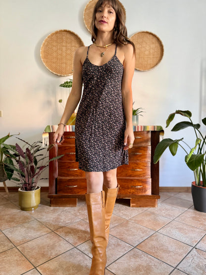1990's vintage black midi dress with micro floral print