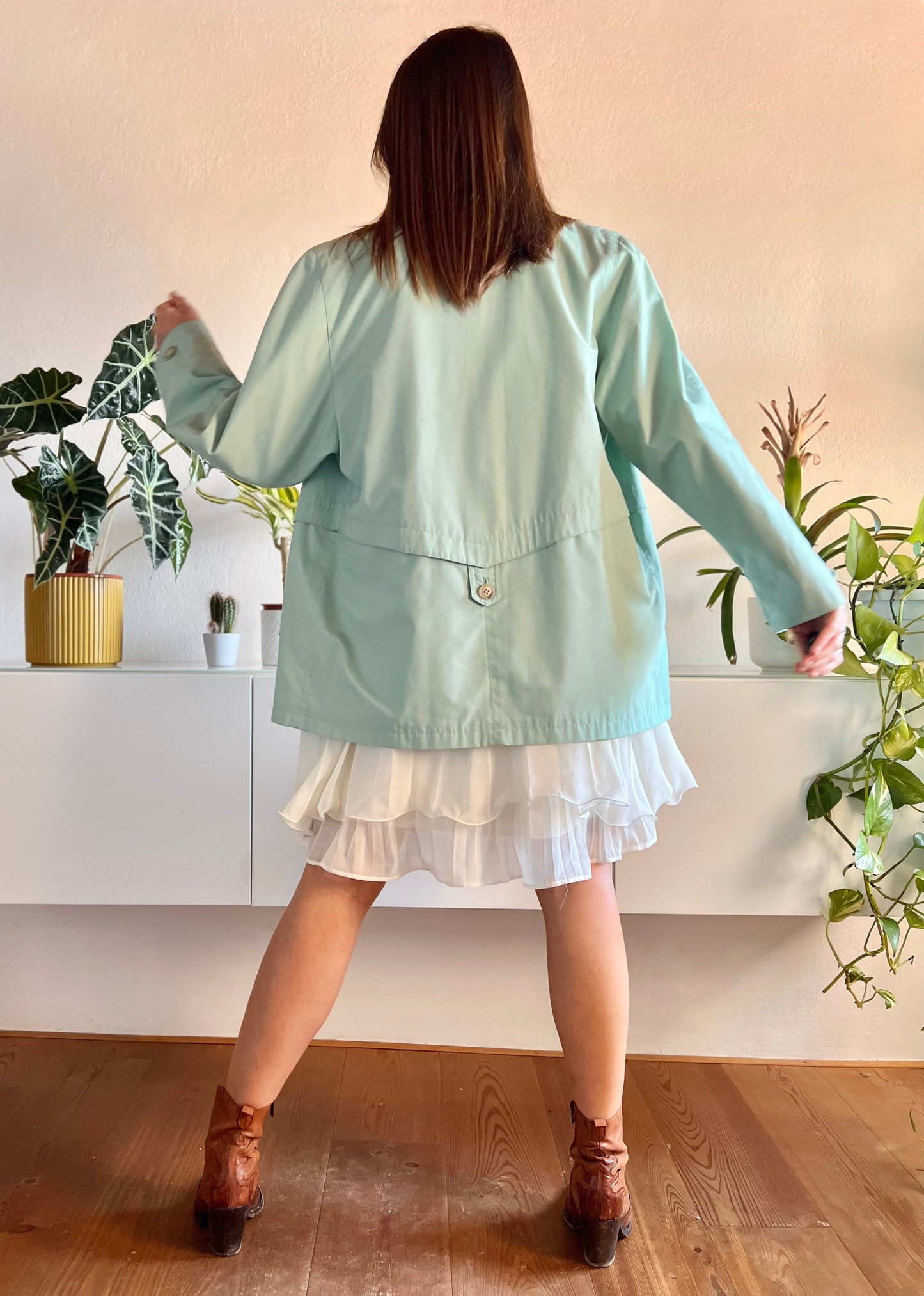 1990's vintage light turquoise trench coat