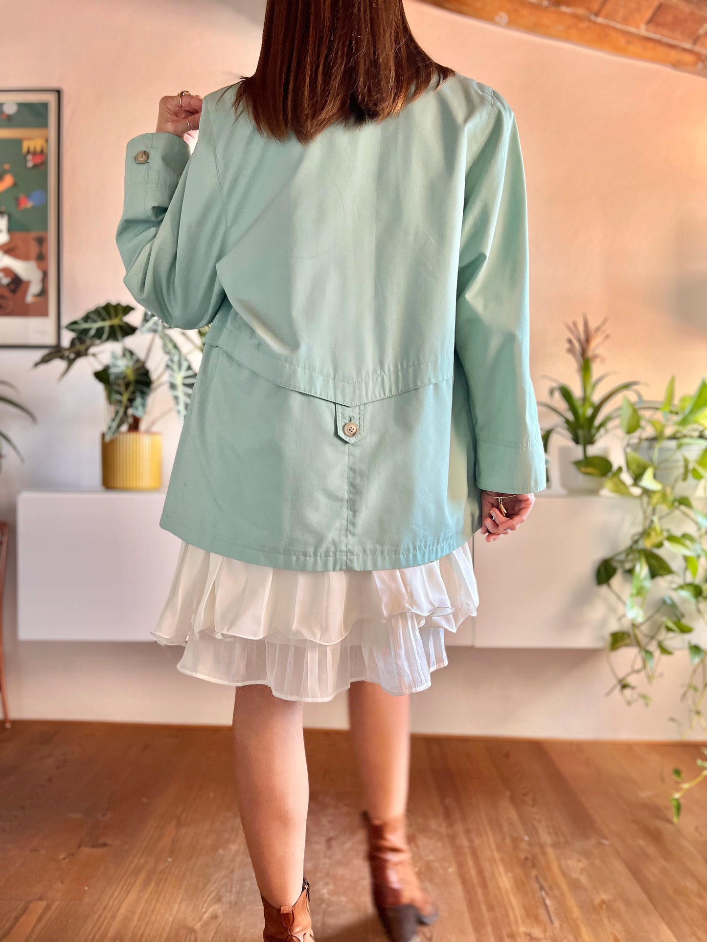 1990's vintage light turquoise trench coat