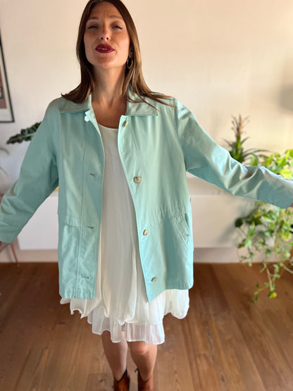 1990's vintage light turquoise trench coat