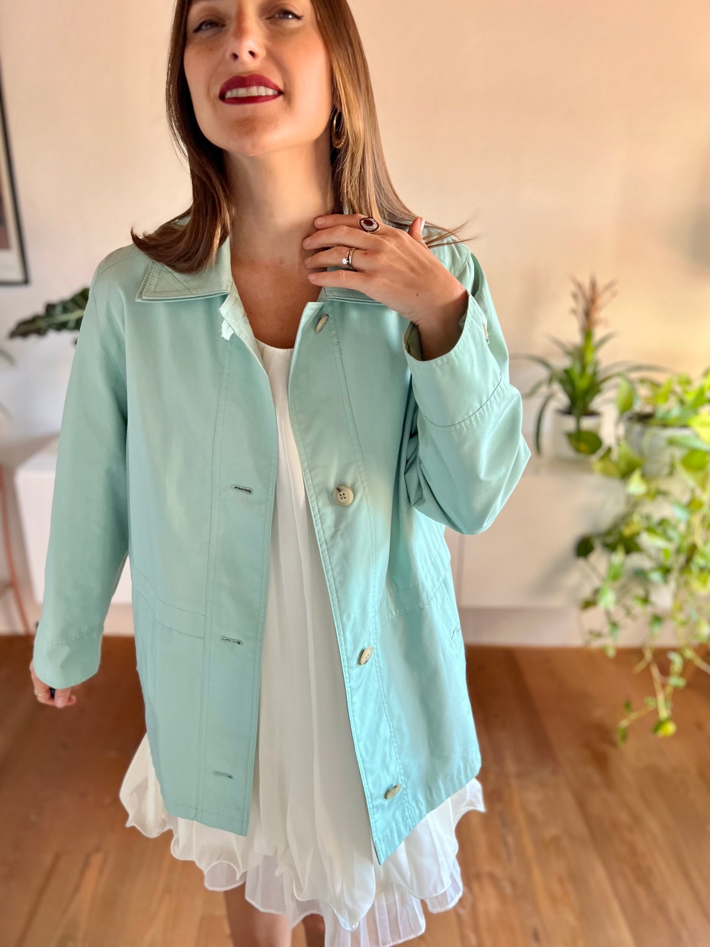 1990's vintage light turquoise trench coat