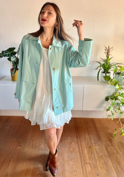 1990's vintage light turquoise trench coat