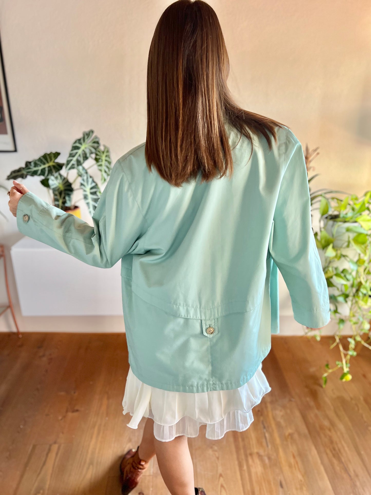 1990's vintage light turquoise trench coat