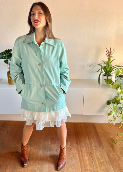 1990's vintage light turquoise trench coat