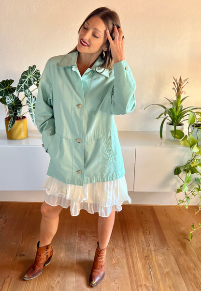 1990's vintage light turquoise trench coat