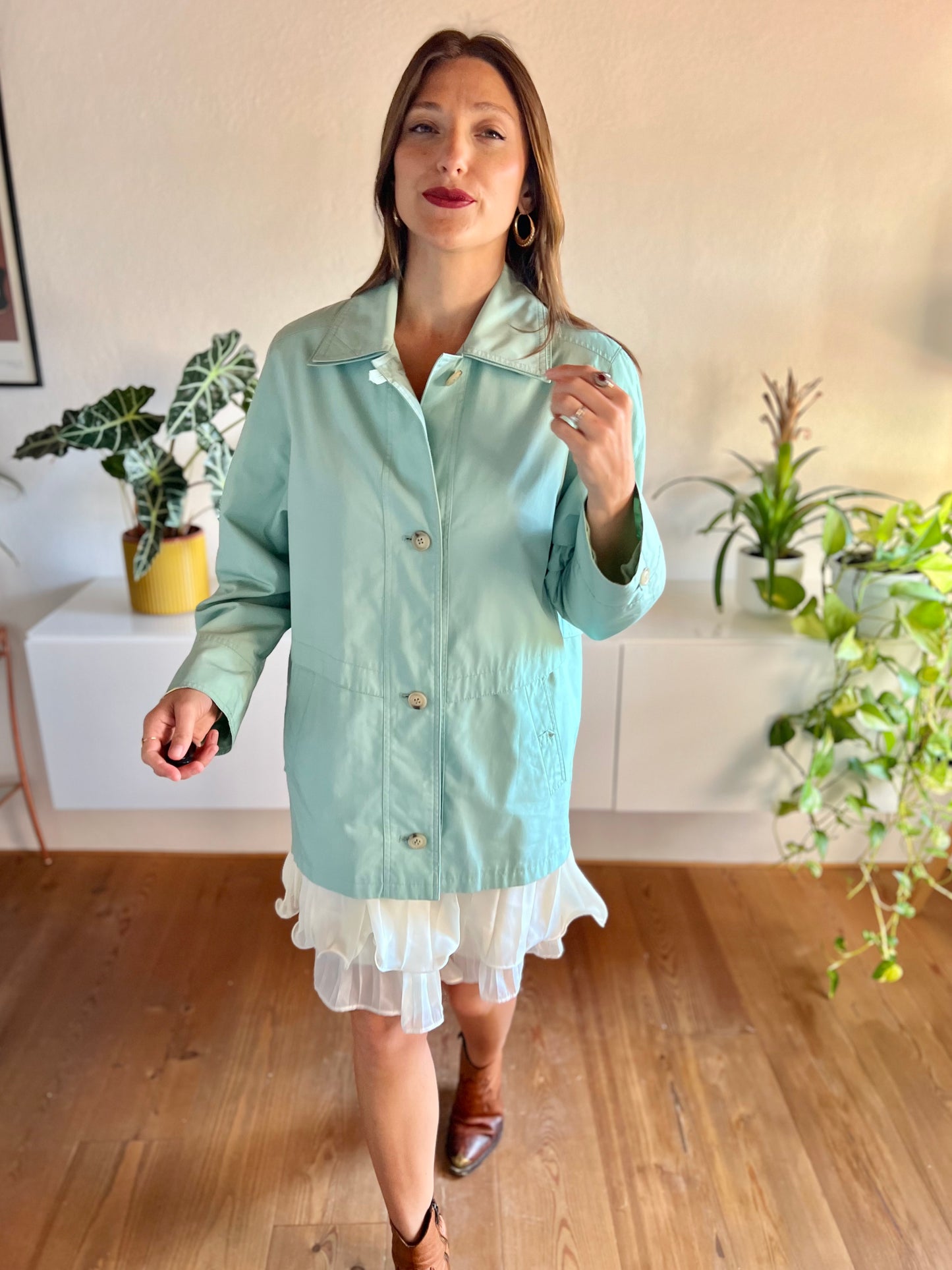 1990's vintage light turquoise trench coat