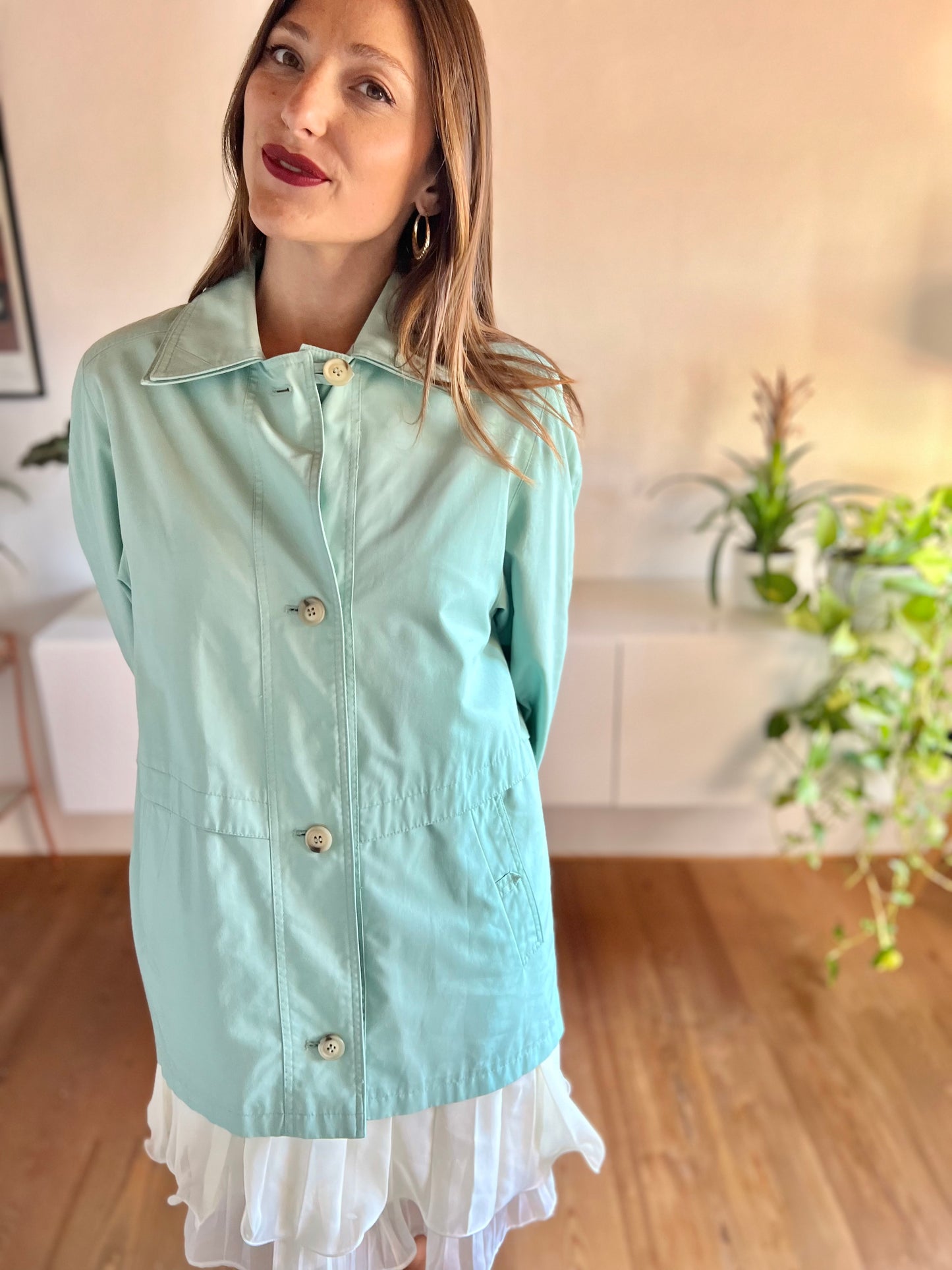 1990's vintage light turquoise trench coat