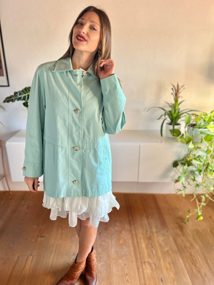 1990's vintage light turquoise trench coat